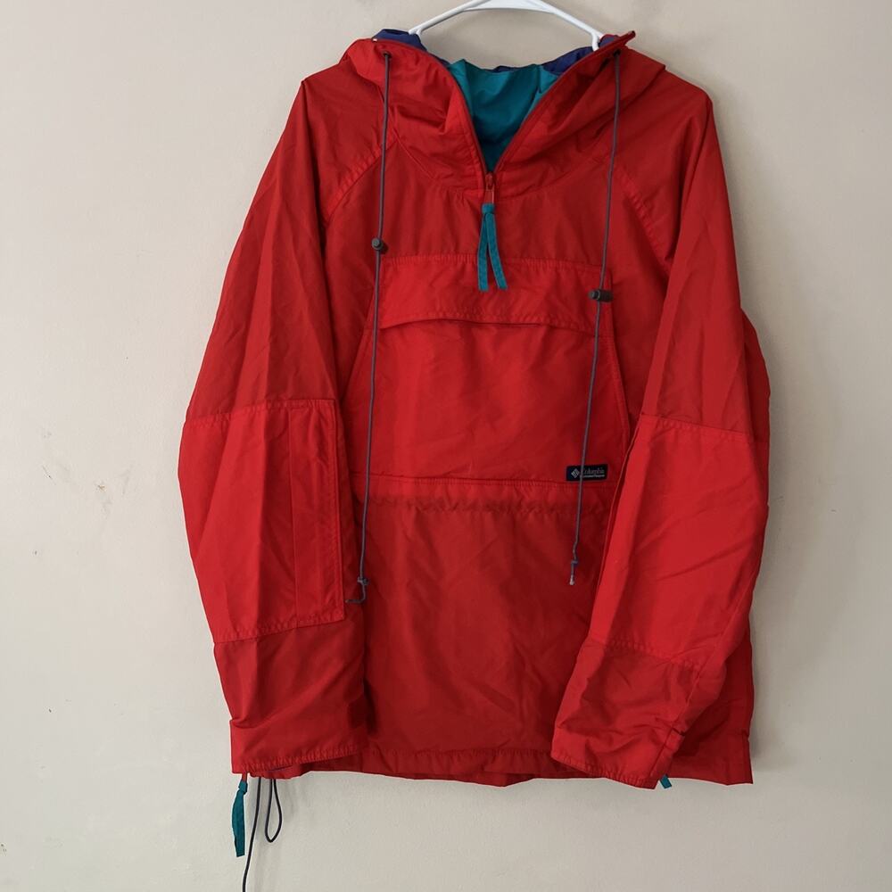 Vintage Columbia Pullover Jacket Hooded Anorak Kangaroo Pocket Red Women’s Large